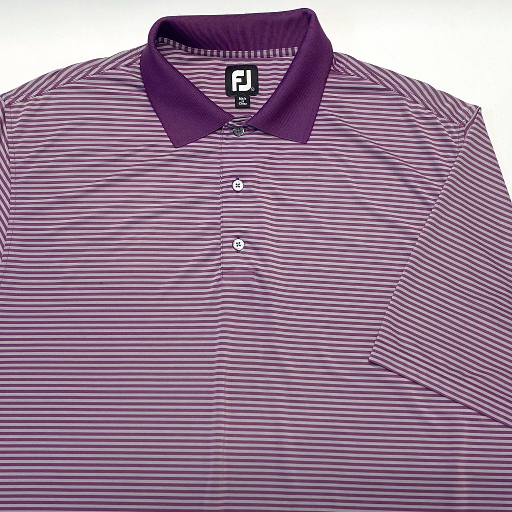 FOOTJOY FJ Short Sleeve Golf Polo Shirt Mens Size L Purple Gray Striped